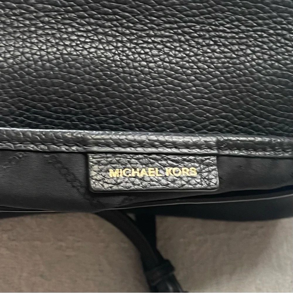 Michael Kors Black Leather‎ Crossbody with Gold MK Charm~ Classic Must Have
